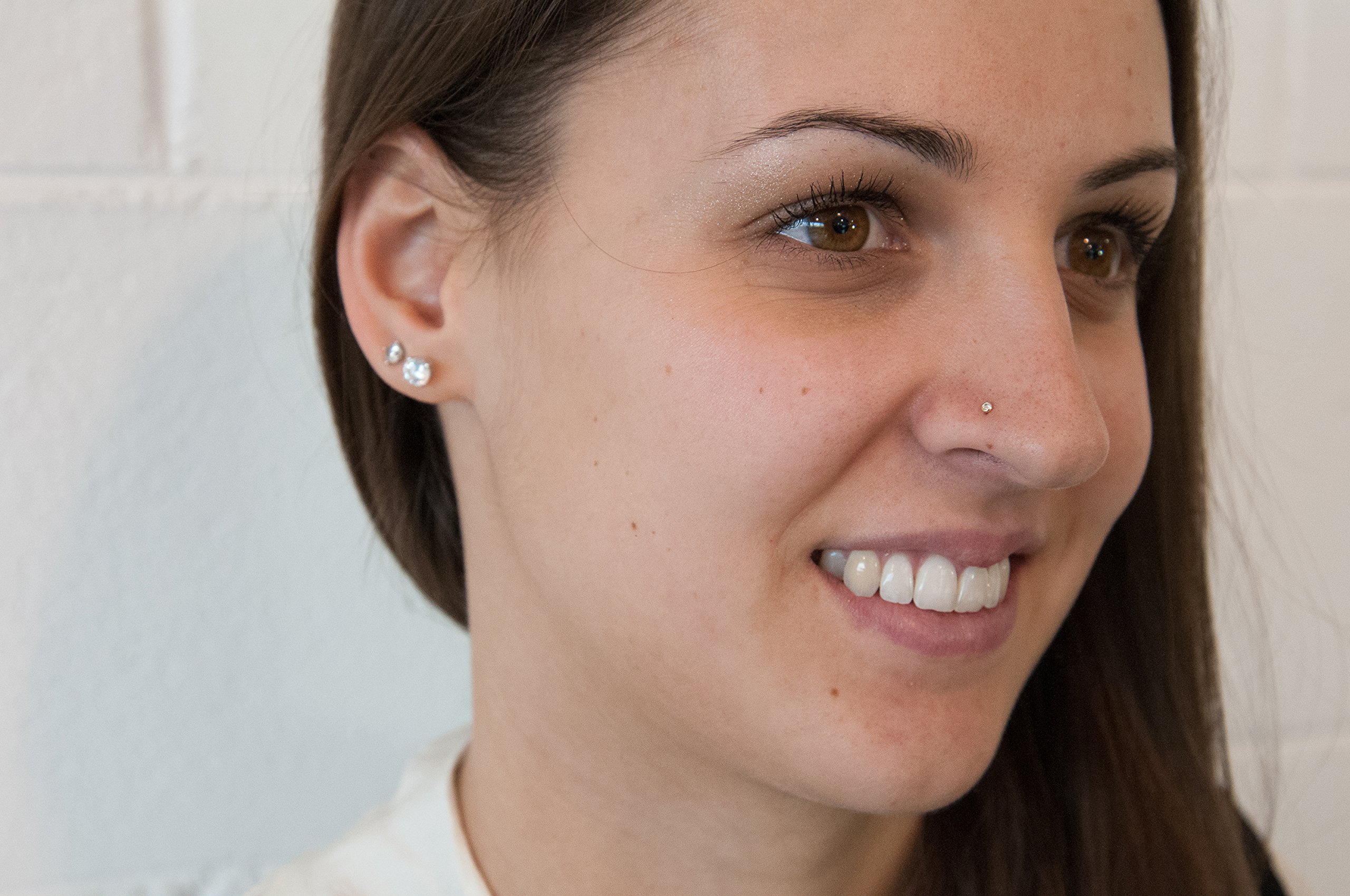 Mia Gioielli - Piercing Diamante - Orecchino Naso Oro 18k (750) Giallo o Bianco con Brillante 0.015 carati - Stile Classico - Anallergico per Donna Ragazza