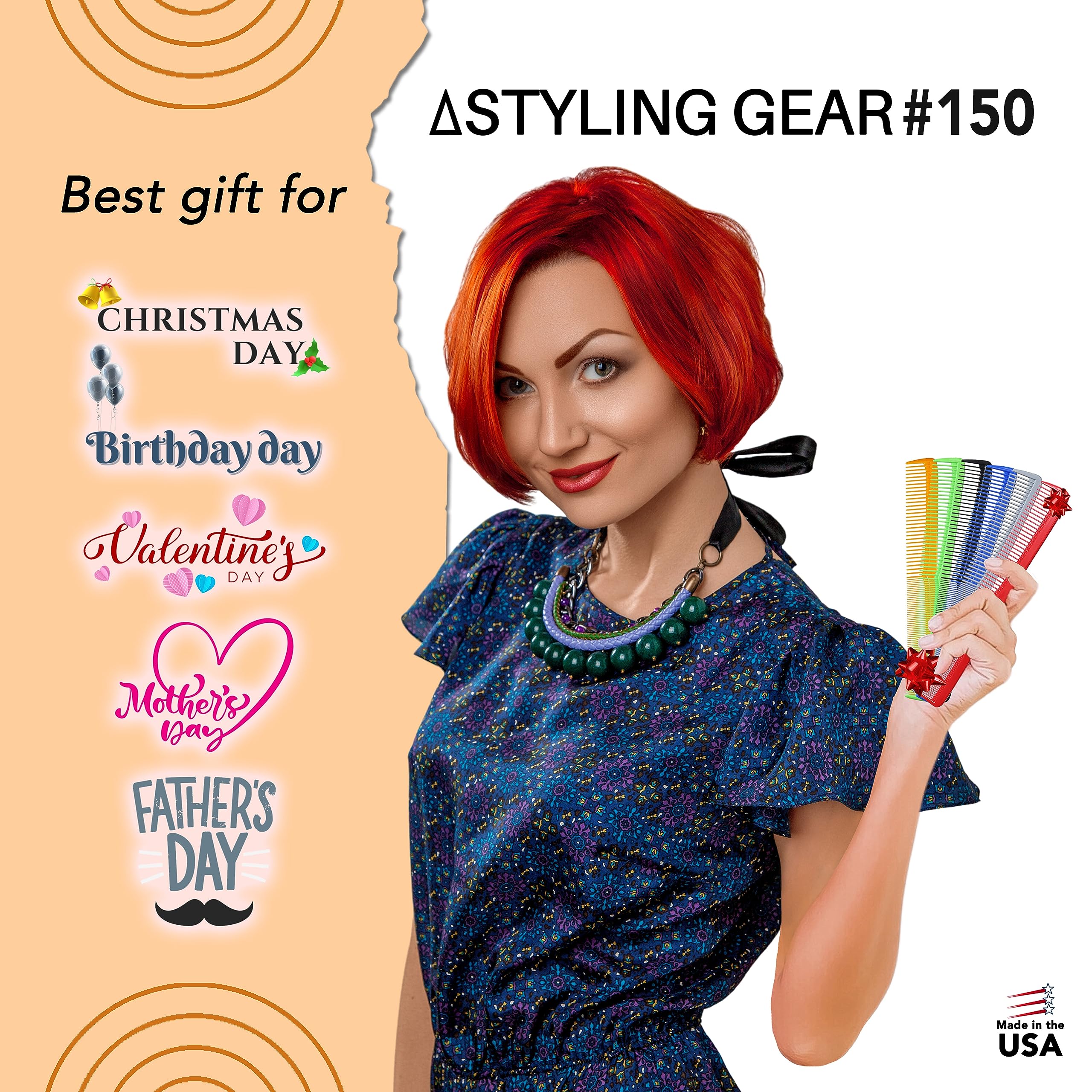 Styling Gear #150 Kamm-Set mit 3 Friseurkämmen, für Herren und Damen, Taschenkämme für Haarstyling, Bart und Schnurrbartpflege, hergestellt in den USA (lila)