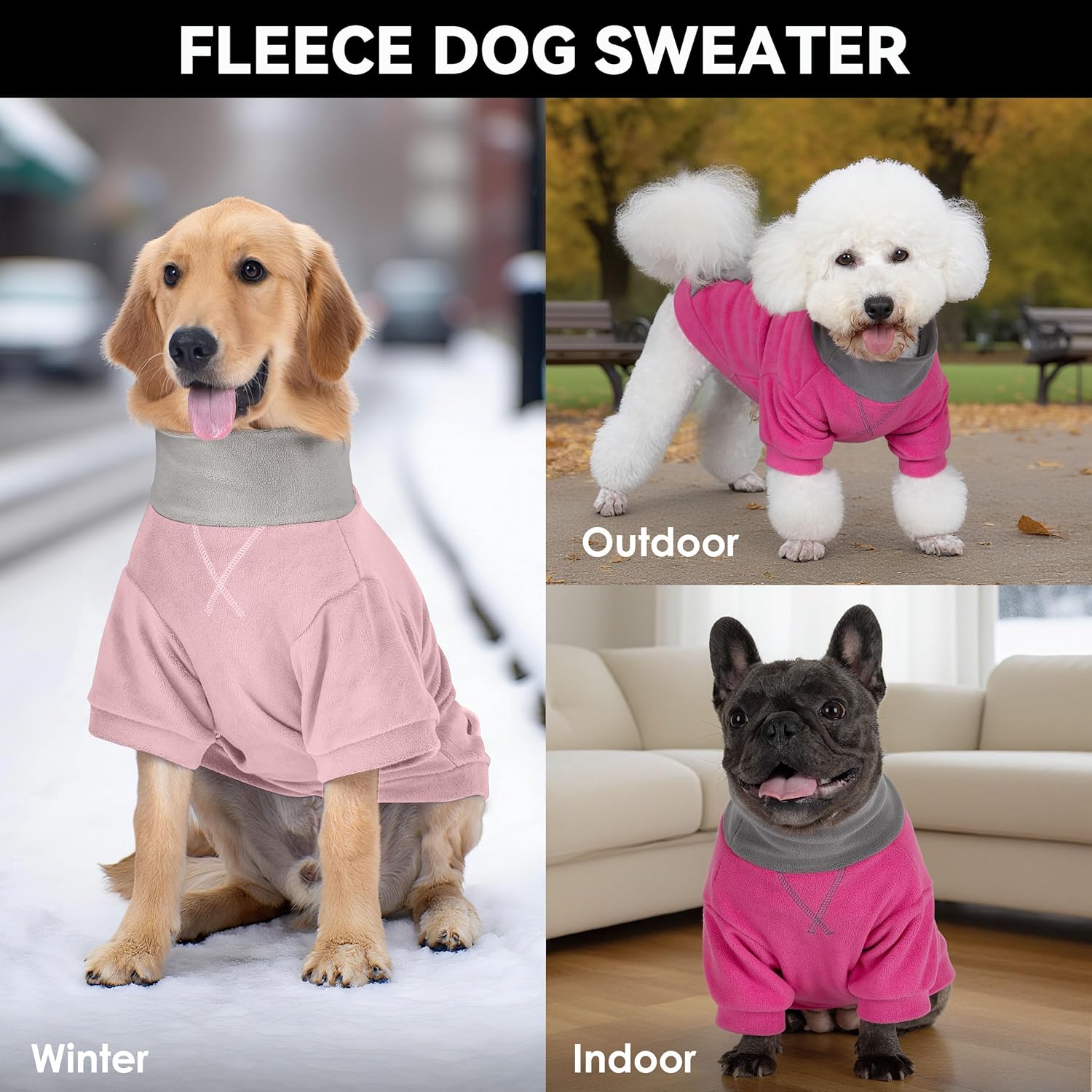 cyeollo 2 Pack 3XL Valentines Dog Sweaters for Large Dogs, Strechy Soft Outfit Fleece Sweatshirt for Dogs Boy Girl Turtleneck Warm Winter Big Dog Clothes with Sleeves, Pink & Fuschia 3XL