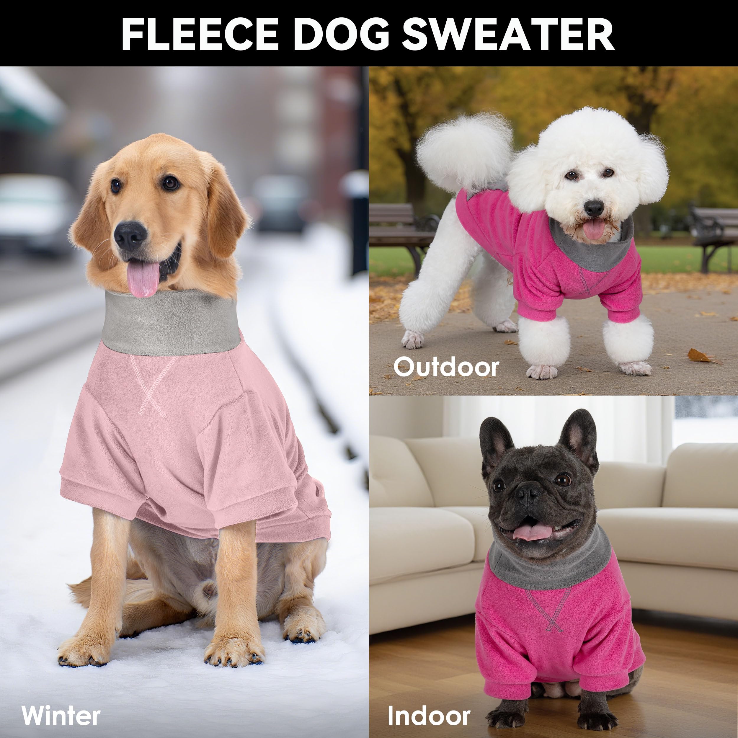 cyeollo Hundepullover für große Hunde, dehnbares, weiches Fleece, Sweatshirt für Hunde, Jungen und Mädchen, Rollkragen, warm, Winterkleidung für große Hunde mit Ärmeln, Rosa und Fuchsia, Größe 3XL, 2
