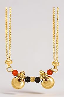 2 Vati Wati Mangalsutra For Women Girls Temple South Indian Traditional 1 Gram Gold Stylish Maharashtrian Long Double Chain Double Mangal sutra Pendant Tanmaniya Black Nallapusalu Chains -667