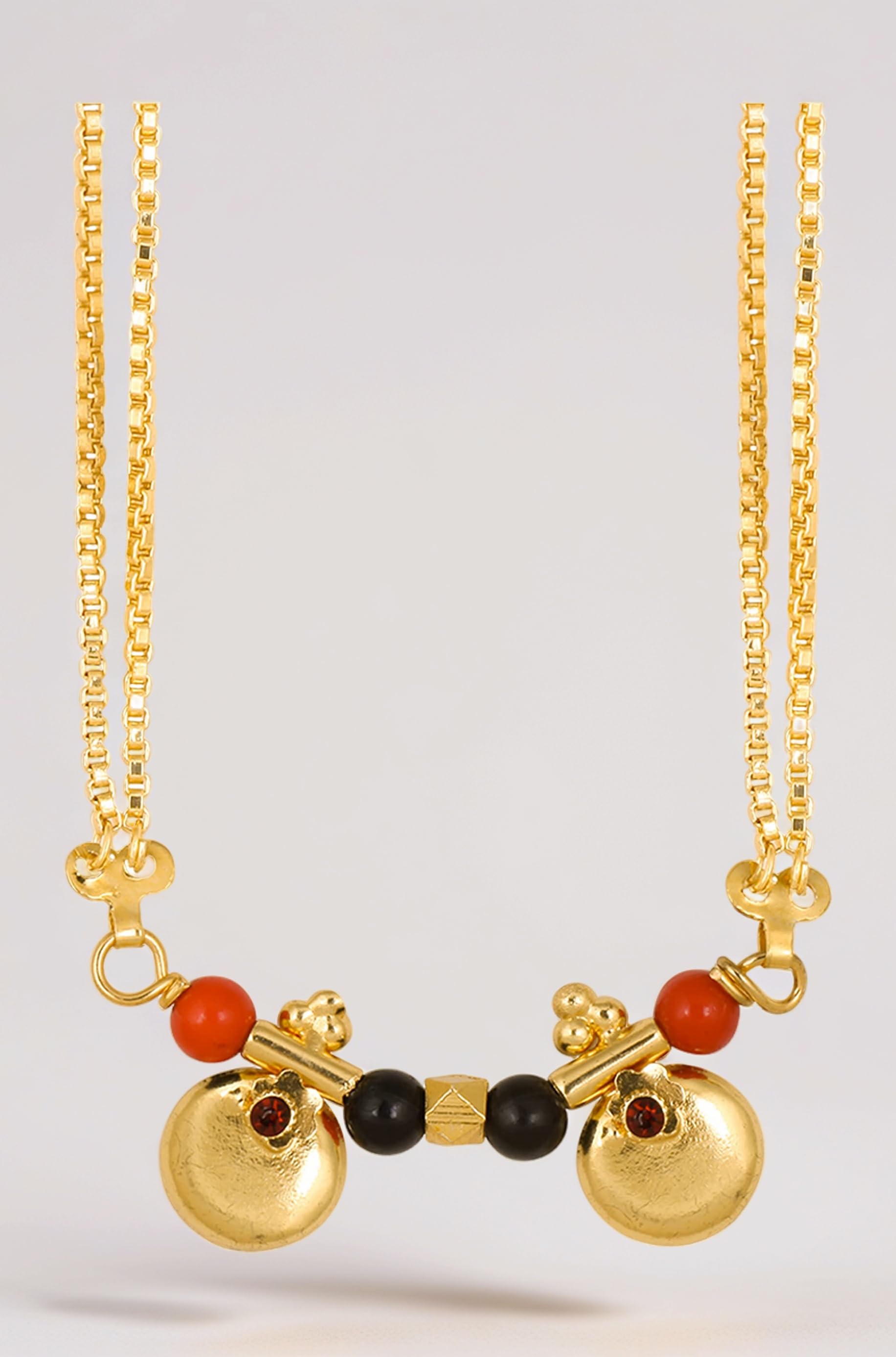 MEENAZ 2 Vati Wati Mangalsutra For Women Girls Temple South Indian Traditional 1 Gram Gold Stylish Maharashtrian Long Double Chain Double Mangal sutra Pendant Tanmaniya Black Nallapusalu Chains -667