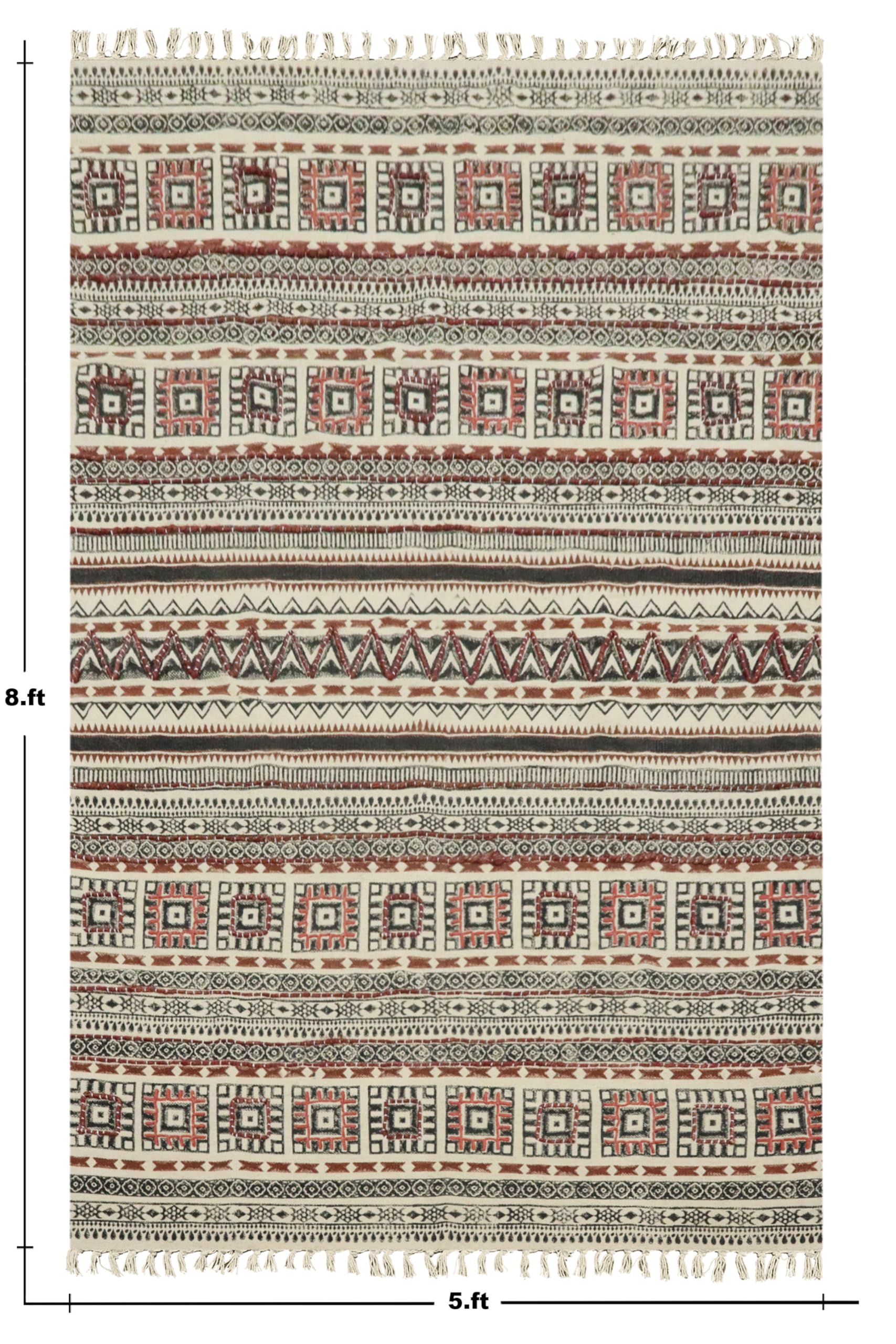 Kelim Läufer, Stickerei, Handblock, bedruckt, Baumwolle, Dhurrie, geometrisches Design, schwarz, mehrfarbig, handwaschbar, Läufer 0,5 cm dick, Flachgewebe, Teppiche für Flur, Treppenhäuser