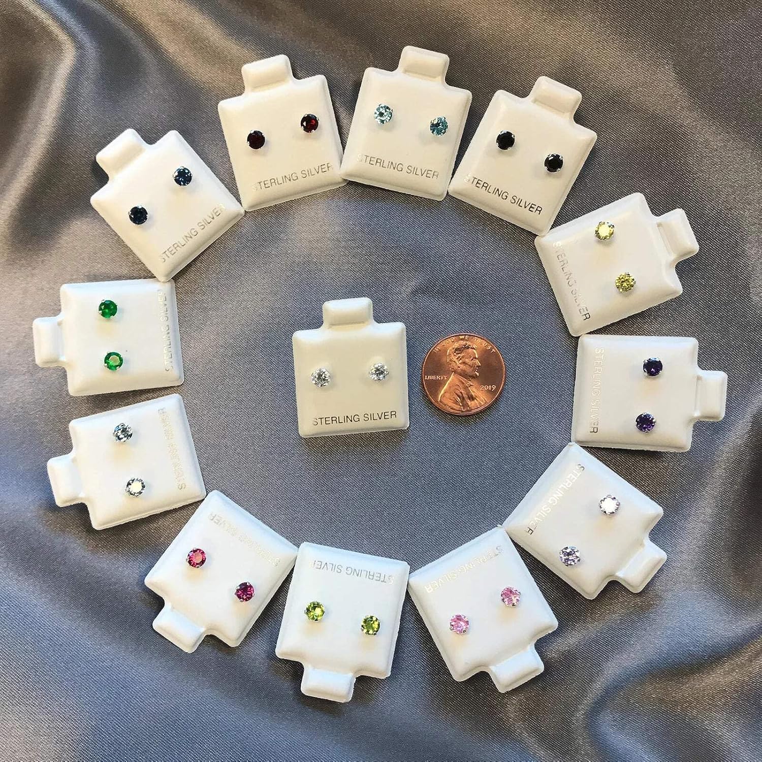 4mm Round Cubic Zirconia Post Back 925 Sterling Silver CZ Stud Earrings for Women Sets