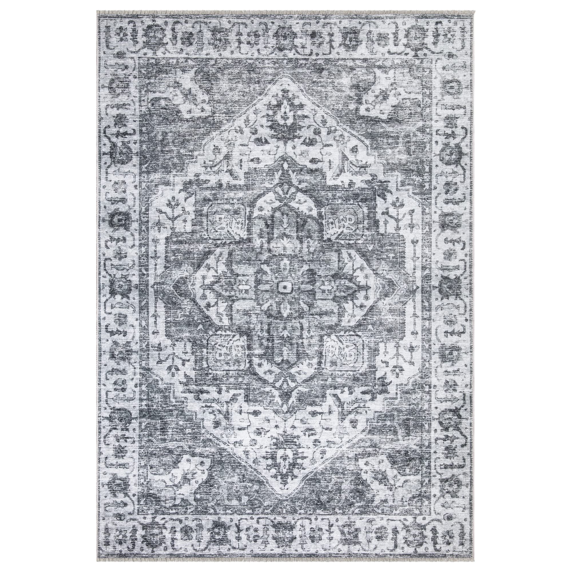 Bloom Rugs Caria Washable Non-Slip 6x9 Rug - Silver/Dark Gray Traditional Area Rug for Living Room, Bedroom, Dining Room, and Kitchen - Exact Size: 6' x 9'