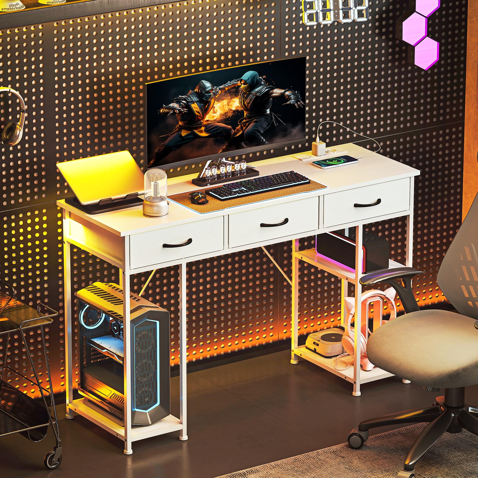 HOMCOM Escritorio con Puertos de Carga USB y USB-C Blanco 120x40x76 cm