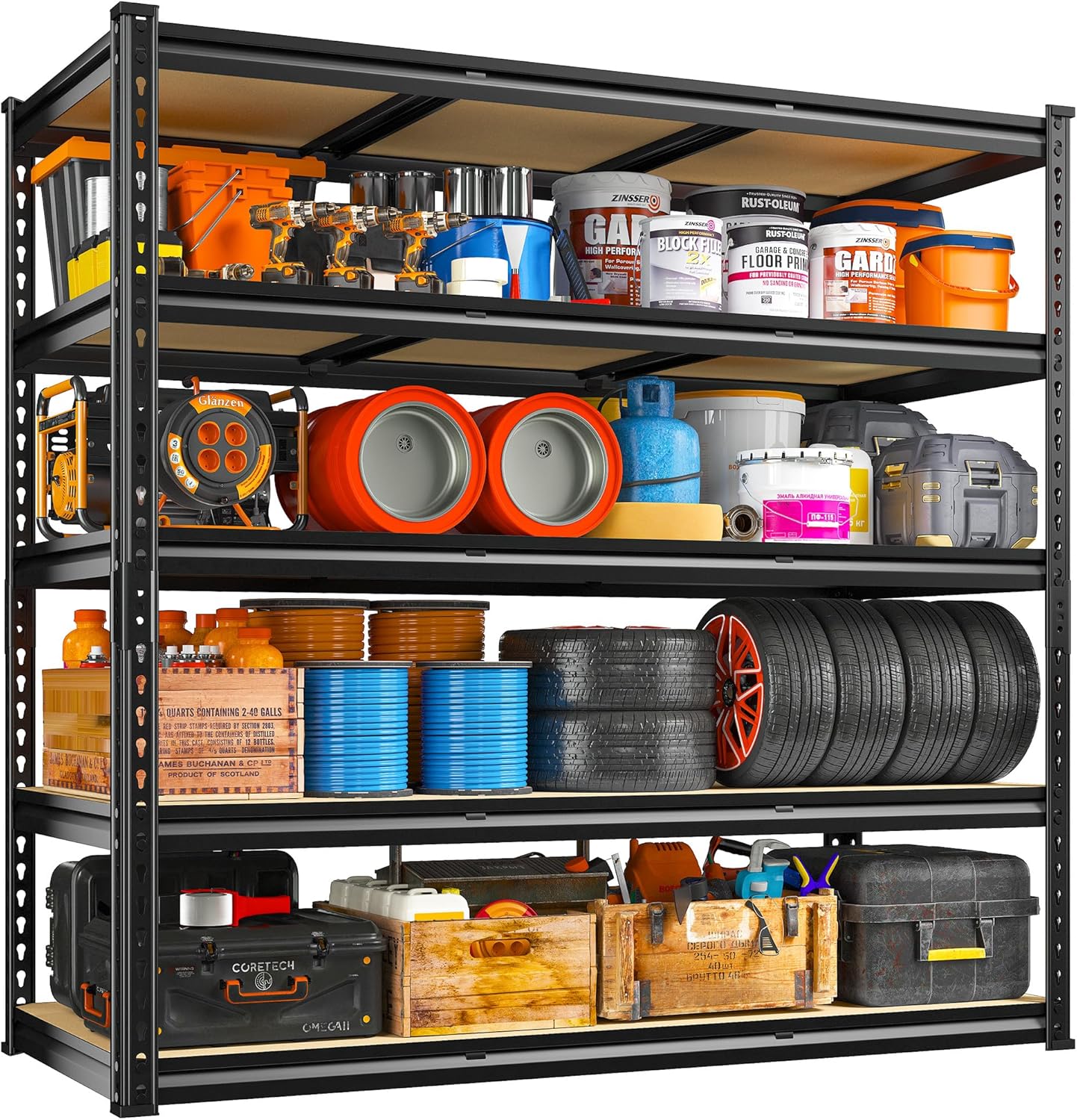 REIBII 48" W Garage Shelving Heavy Duty, 3000LBS Storage Shelves, 5-Tier Adjustable Metal Shelving, Garage Shelves Sturdy Industrial Shelf, Easy Assemble, 72" H x 48" W x 18" D - Image 9