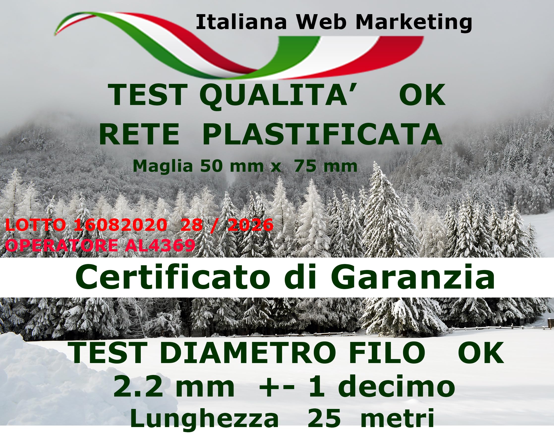 RETE ELETTROSALDATA PLASTIFICATA EXTRA FORTE MAGLIA 50 mm X 75 mm ROTOLO 25 METRI LINEARI Made Italy (150 CM)