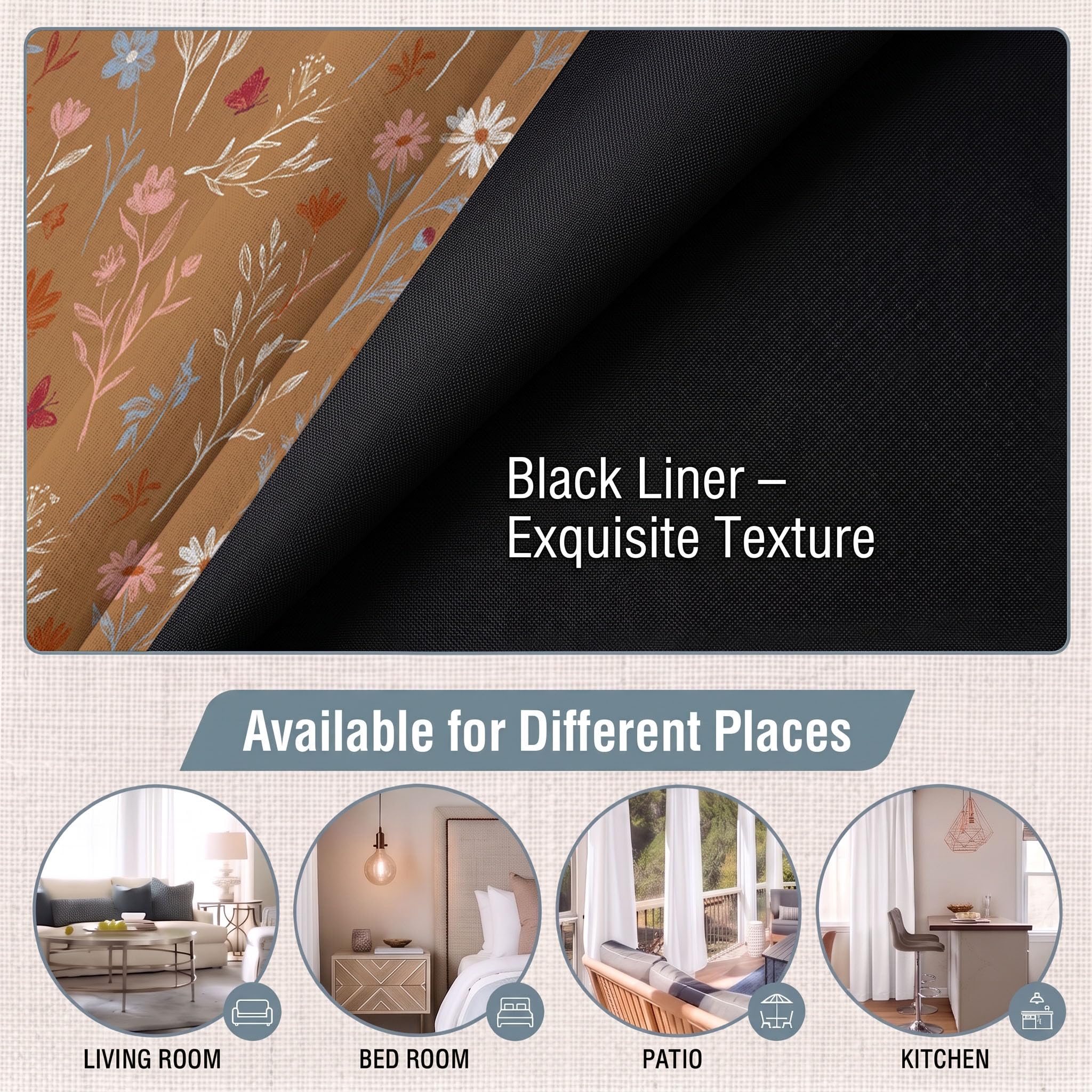 Cortinas Opacas Térmicas Decorativas Estampado Floral Bohemio Retro | Plantas Pintadas Mano Rústico 2 Piezas 140Anx240Al Cm, Cortinas De Privacidad Para Ventanas De Sala De Estar, Marrón Caramelo