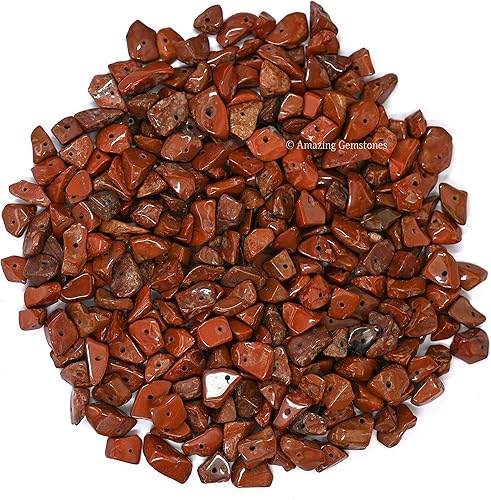 Miniatura 3 de Red Jasper - Cuentas de cristales naturales preperforados triturados para la fabricación de joyas, cristales curativos hechos a mano (hebra de 25