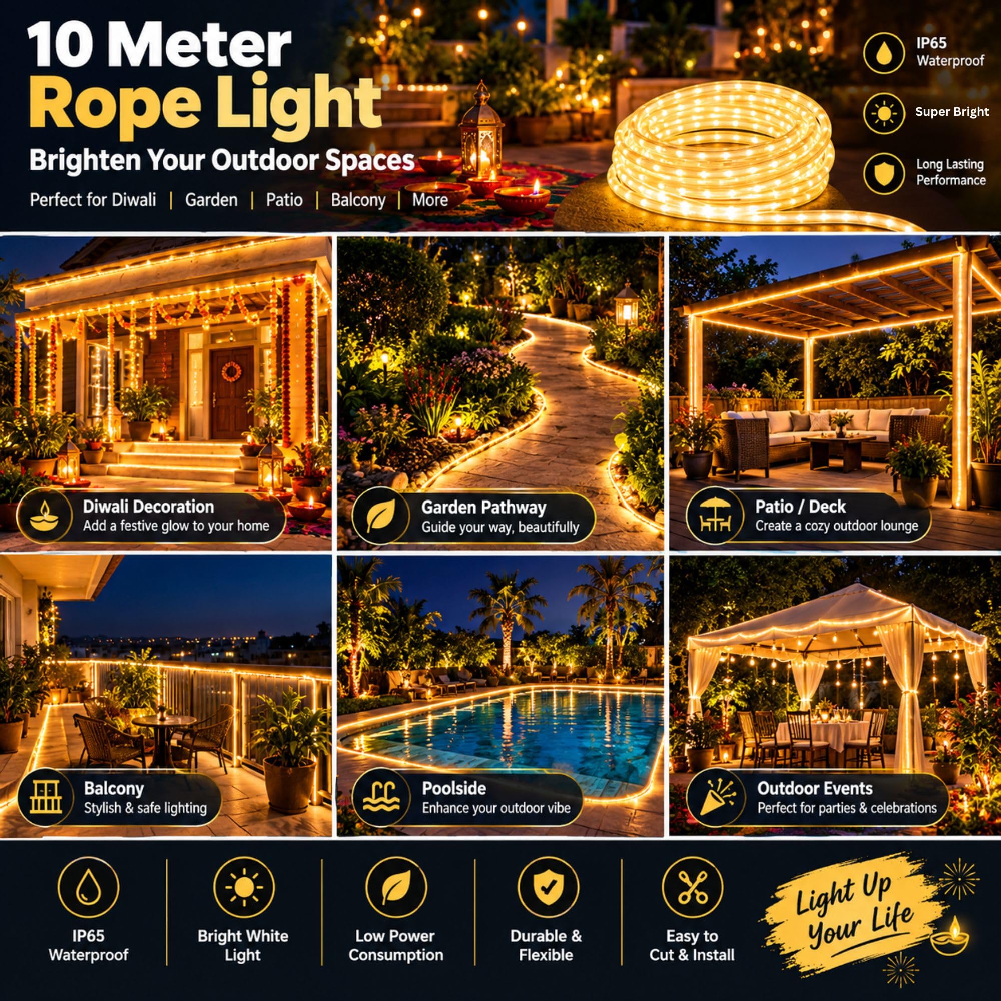TEQO LED Rope Light - 10M Warm White, Waterproof -5