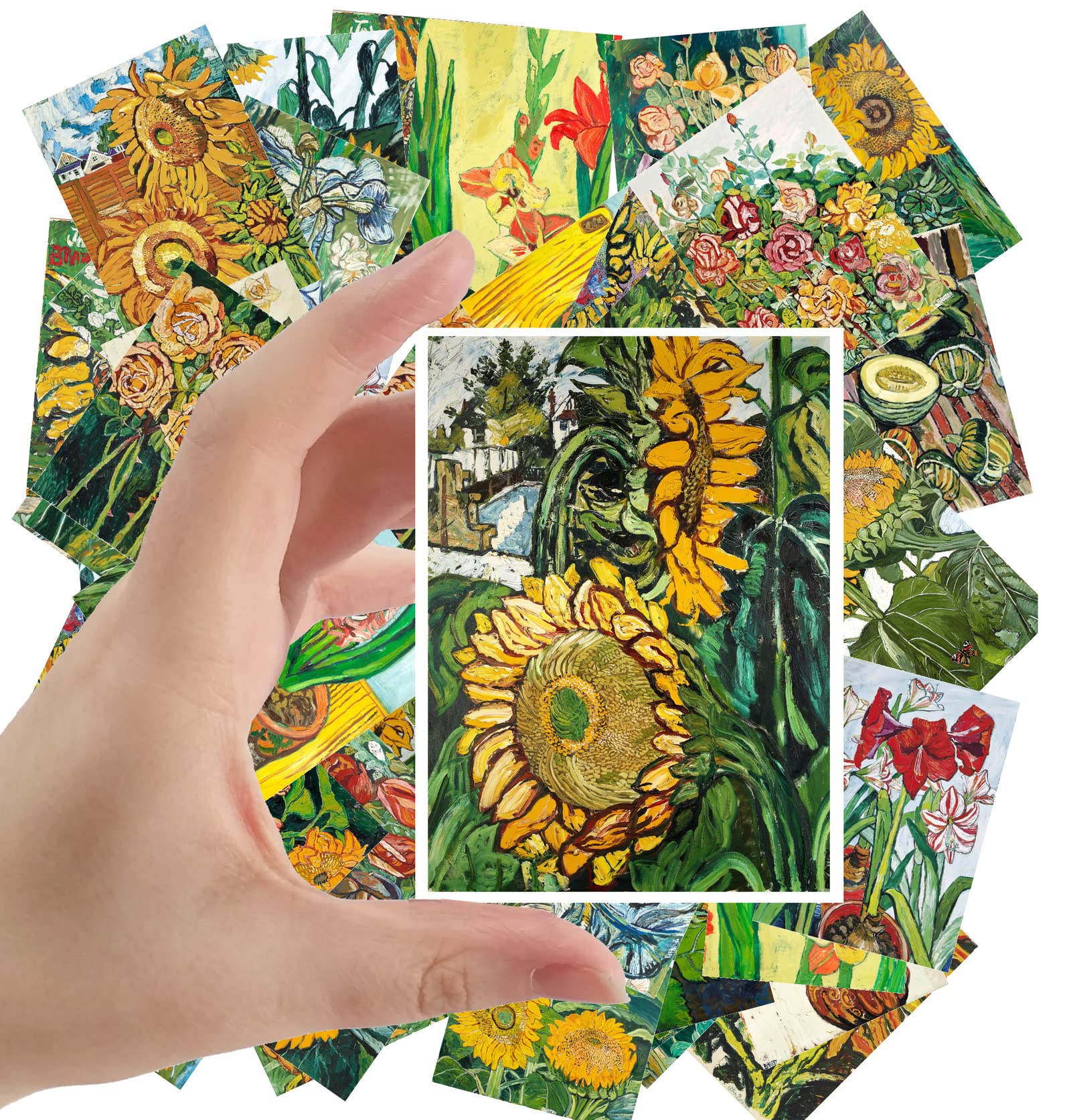 Large Stickers (24 pcs 2.5"x3.5" Each) Beautiful Sunny Van Gogh Inspired Flowers and FruitsVintage Postcards Retro Greeting Card Book Illustration Reprint