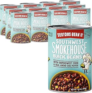 SERIOUS Bean Co Southwest Smokehouse Black Beans, Fully Cooked, Plant-Based Canned Beans, 12-Pack of 15.5 Oz. Cans
