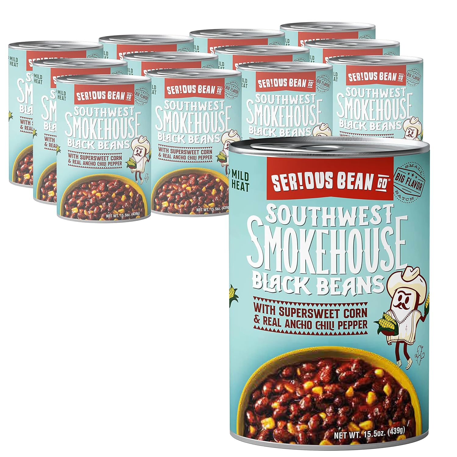 SERIOUS Bean Co Southwest Smokehouse Black Beans, Fully Cooked, Plant-Based Canned Beans, 12-Pack of 15.5 Oz. Cans