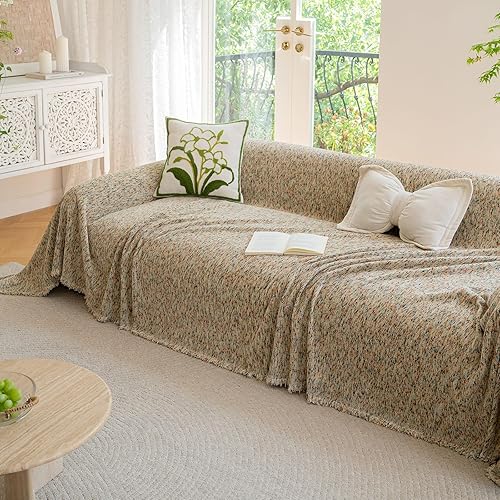 Miniatura 93 de HANDONTIME fundas de sofá beige para sofá, fundas boho de jacquard y corduroy para perros, funda de sofá de felpilla para perros, protector suave