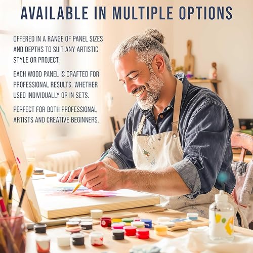 Miniatura 6 de U.S. Art Supply Paneles de madera acunados sin terminar para pintar, paquete de 4 tableros de lienzo de madera de abedul de galería de 1-12 pulgadas