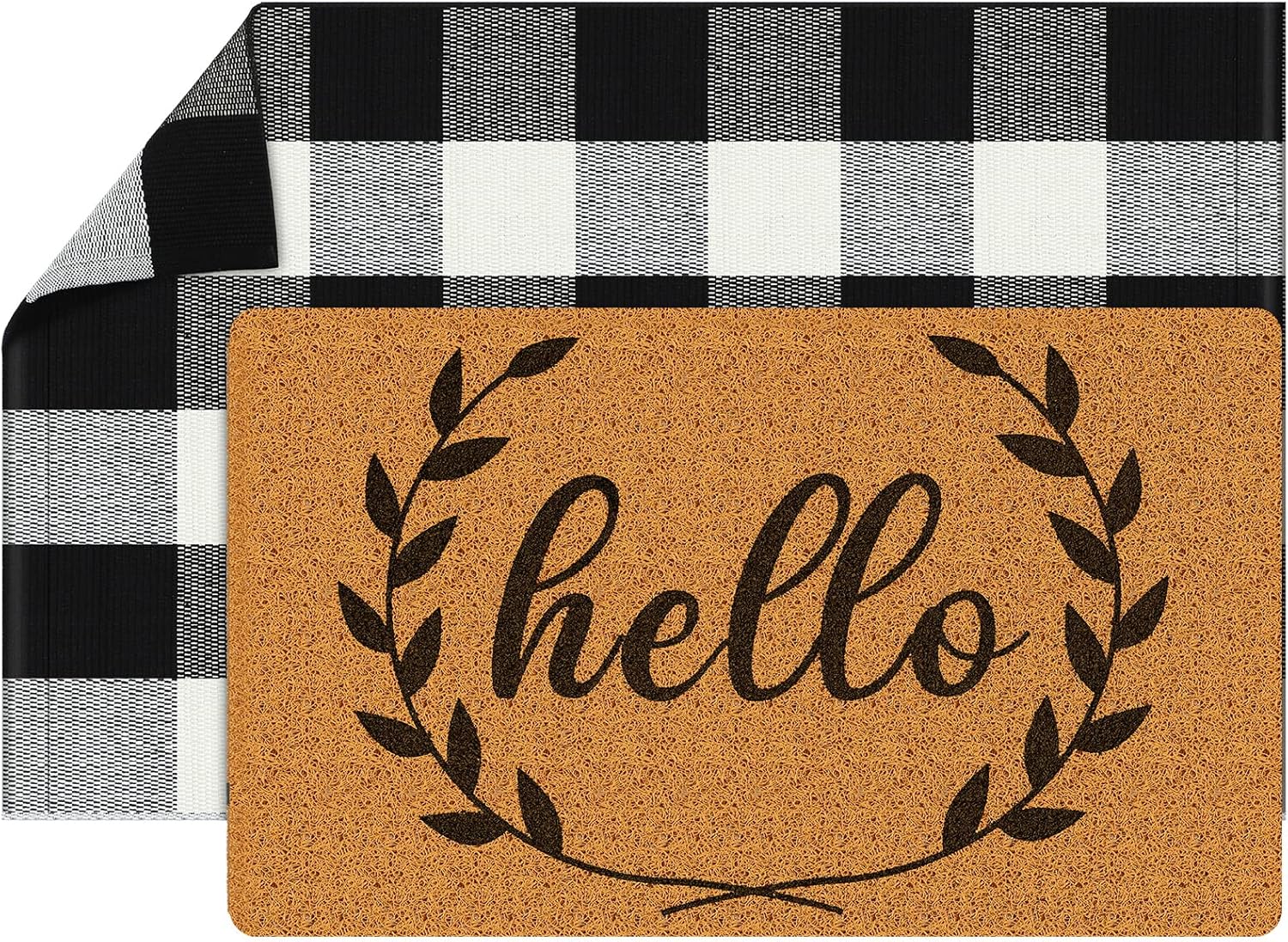 Maitys 2 Piece Buffalo Outdoor Rug Oh Hello Outdoor Decor Coir Welcome Mat Nonslip Porch Checkered Layered Front Door Rug Rustic Farmhouse Mat Entryway(Black White Dot,27.5 x 43.3 Inch)
