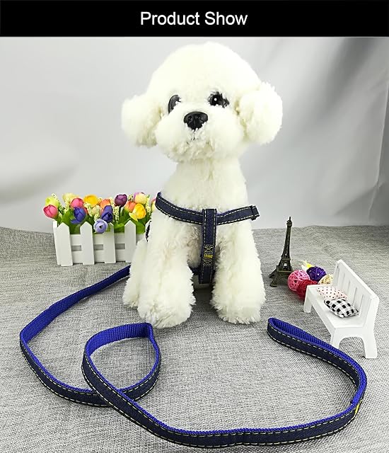 Foto 3 de 6 de Newtensina Moda Perro arnés y Correa Set Tela de Mezclilla Perrito arnés con Correa para Perro - Blue - S