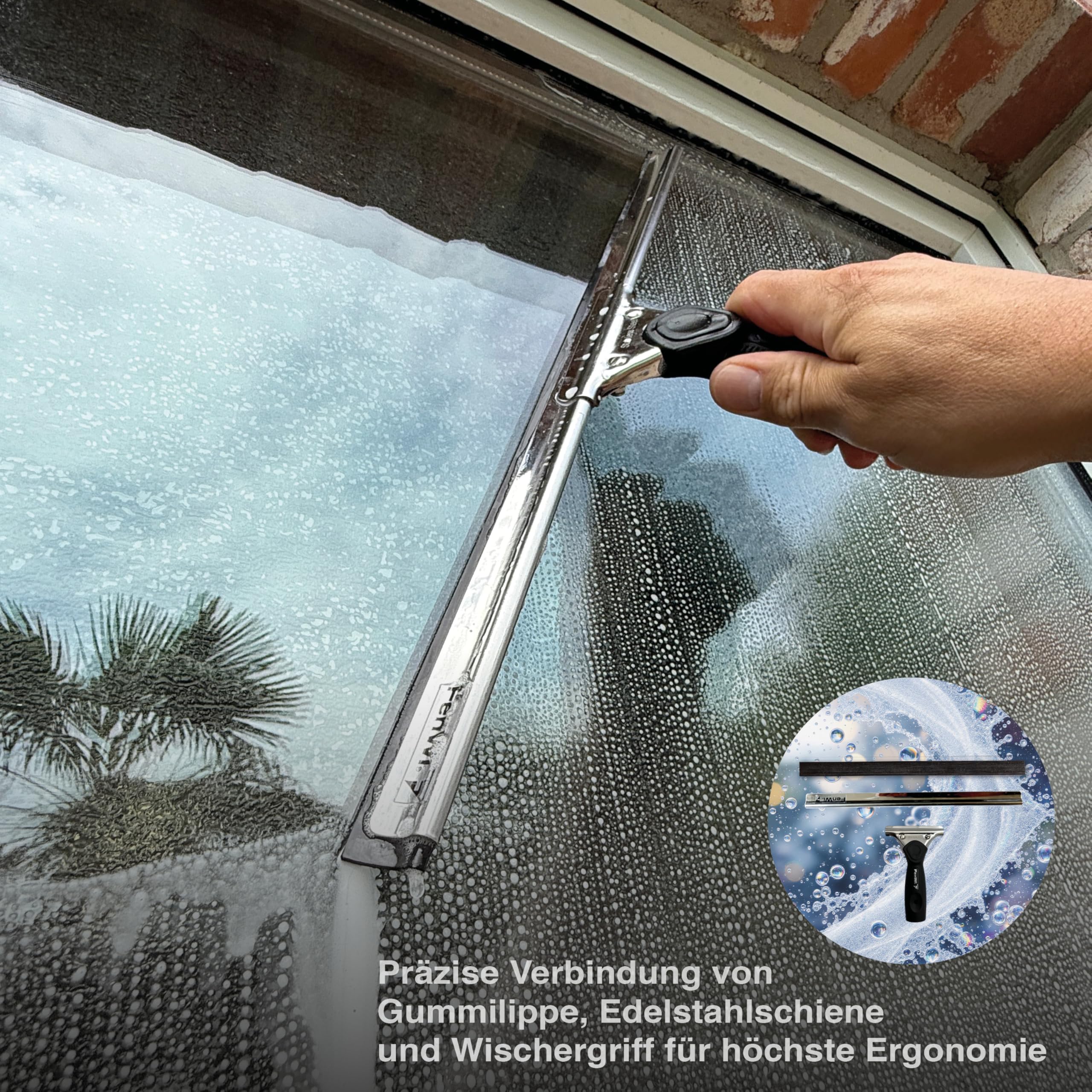 FenWi Fensterabzieher in 45cm Breite/Duschabzieher/breiter Abzieher mit Edelstahl-Abziehschiene für Schaufenster und große Flächen