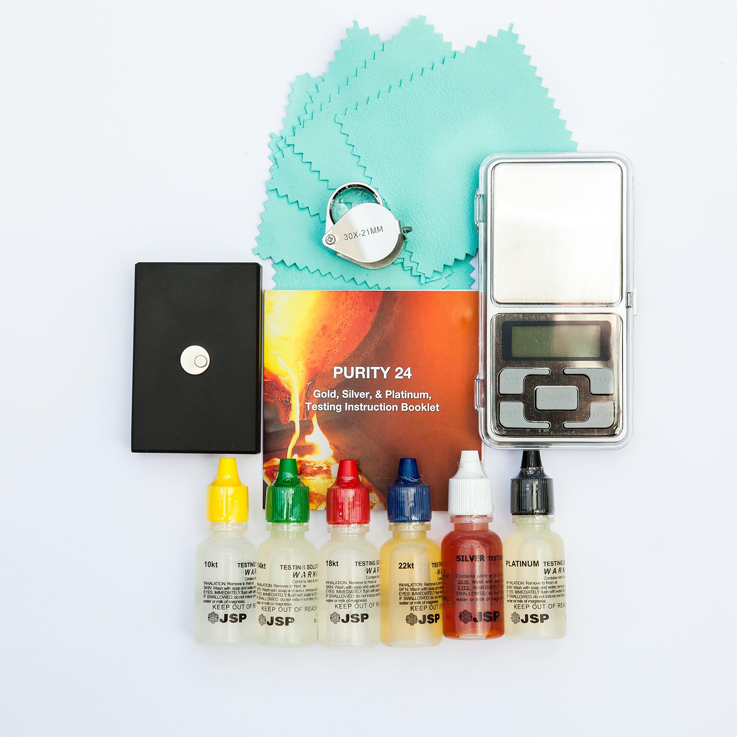 Gold Silver Platinum Stone Testing Acid Kit Digital Scales Loupe Magnets Cloths