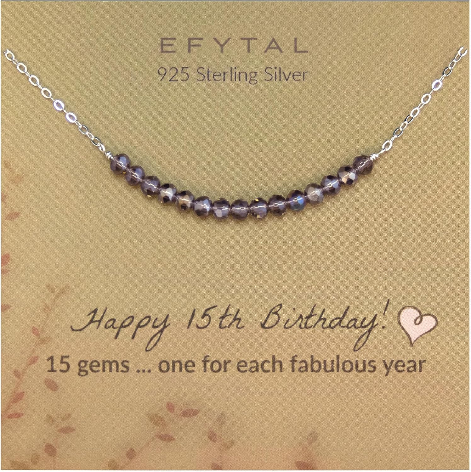EFYTAL 15th Birthday Gifts for Teens, Sterling Silver Beaded Necklace, 15 Beads for 15 Year Old, Quinceanera Teen Gifts, 15th Birthday Decorations
