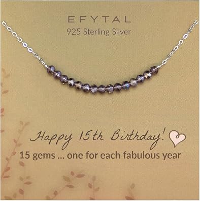 EFYTAL 15th Birthday Gifts for Teens, Sterling Silver Beaded Necklace, 15 Beads for 15 Year Old, Quinceanera Teen Gifts, 15th Birthday Decorations