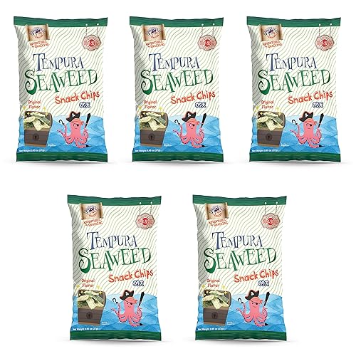 Patatas fritas de algas marinas Tempura japonesas, Noriten  Sabor original  0.95 oz x 5  Fabricado en Japón por Swashbuckle Snacks