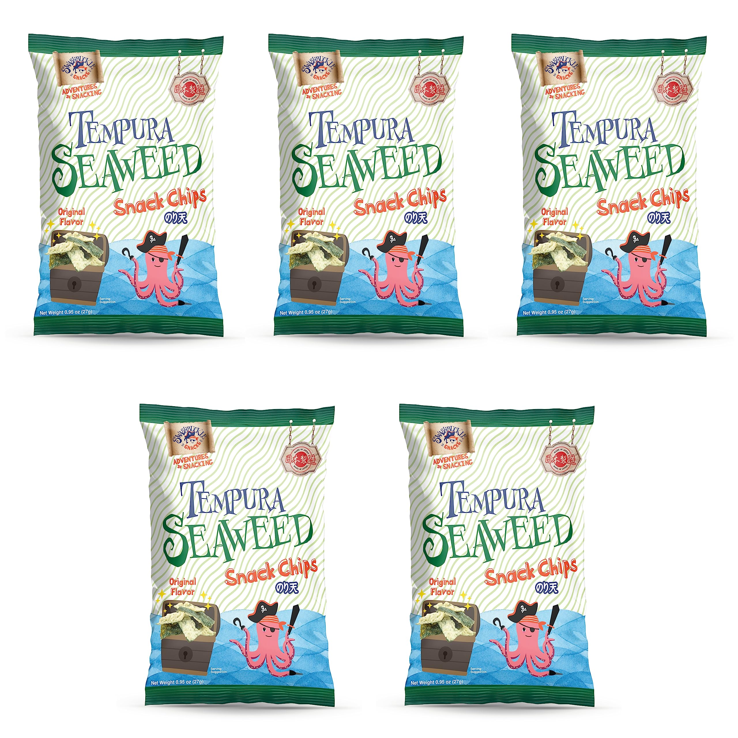 Japanese Tempura Seaweed Snack Chips, Noriten – Original Flavor | 0.95oz x 5 | Made in Japan by Swashbuckle Snacks