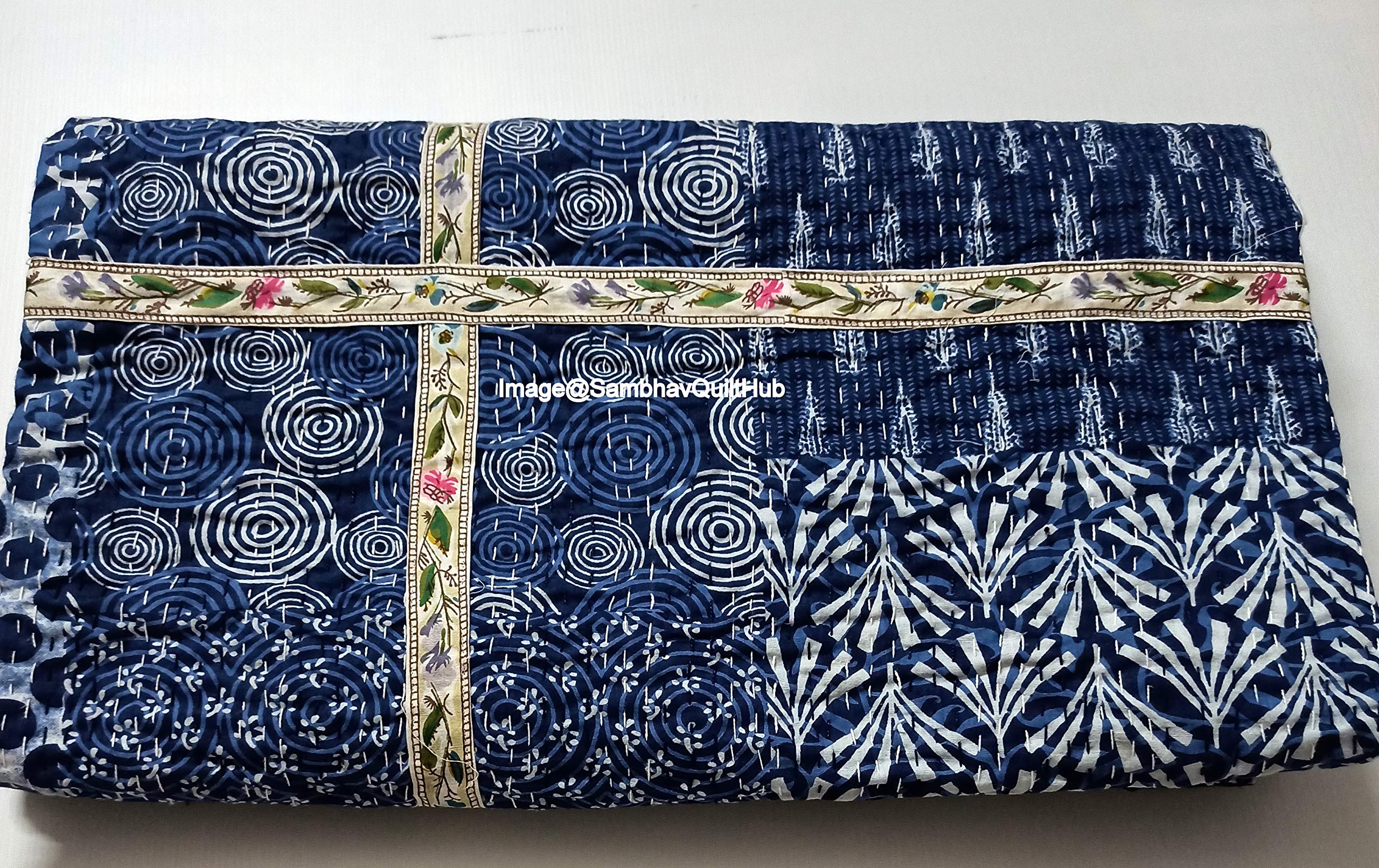 Sambhav Quilt Hub Oranje Handblock Bloemen Multi Ikat Print