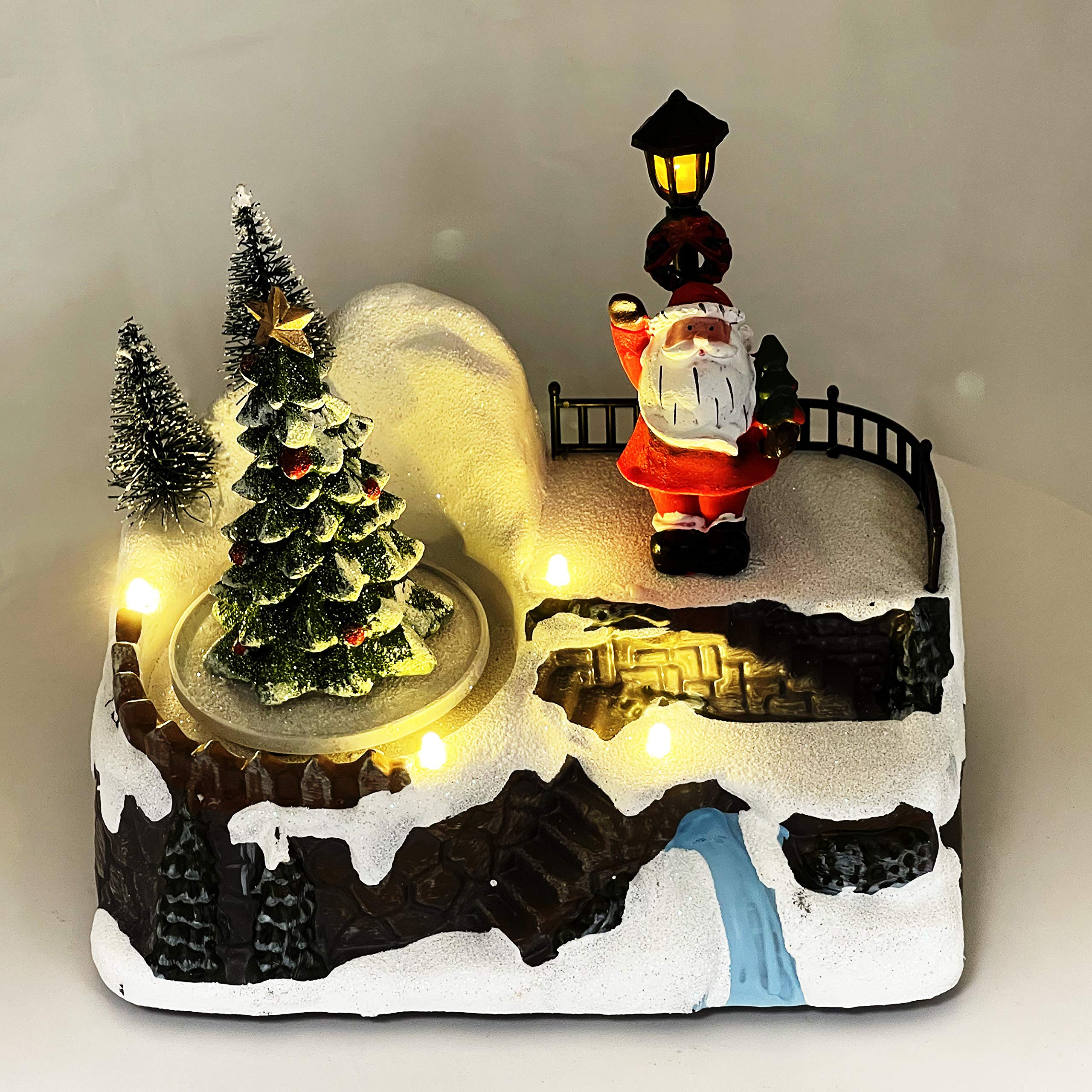 allgala Figura coleccionable de casa de Navidad hecha a mano con USB y batería, fuente de alimentación dual, Papá Noel y árbol-XH93416