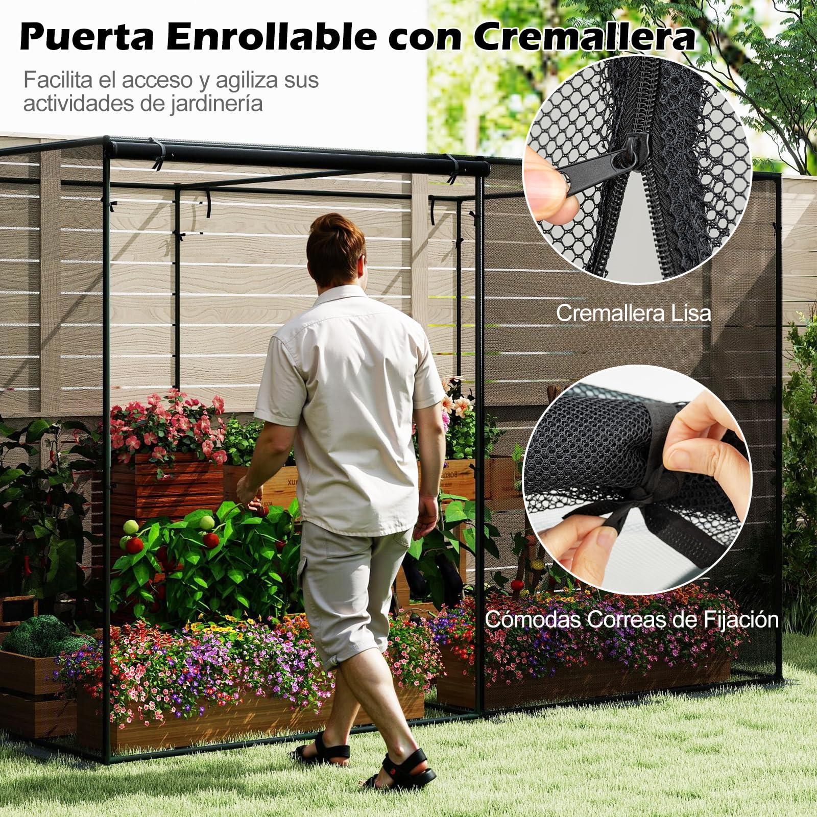 COSTWAY Red Protección para Plantas, Malla Antipájaros con Estructura de Metal, Puerta Enrollable con Cremalleras, Red Protectora contra Insectos con Malla Fina, para Verduras, Flores, 310x200x200 cm