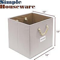 Vista 2 de SIMPLE HOUSEWARE Cubo de almacenamiento de 13 pulgadas con asas trenzadas, paquete de 3, color marfil