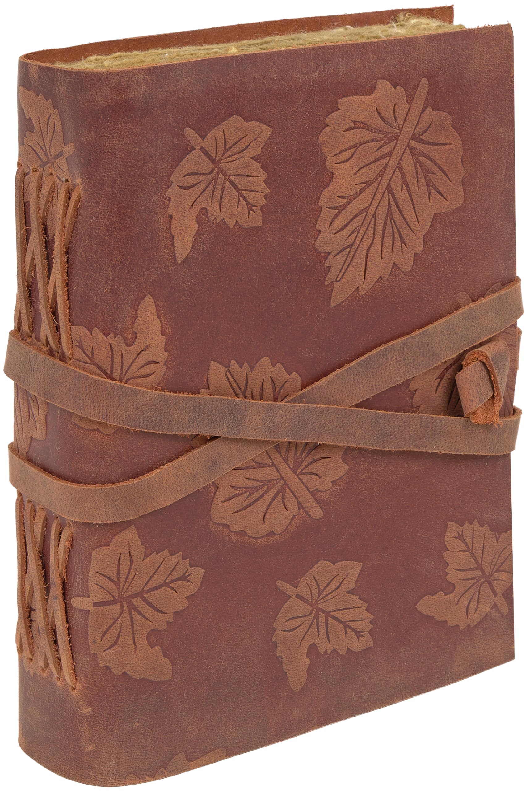 Carnet Vintage en Cuir Rouge avec Feuilles d’Acacia, Papier Coton, Cahier en Cuir 21x16 cm Idéal comme Carnet de Voyage ou Journal pour Écrire des Réflexions