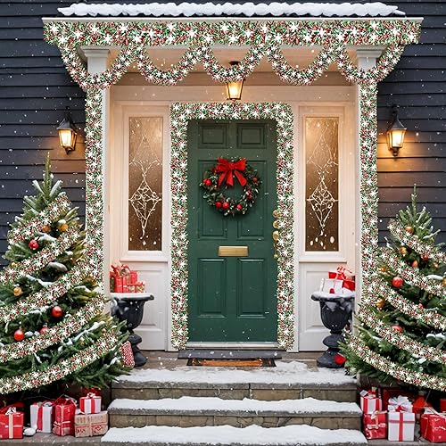 Miniatura 5 de Decoraciones de Navidad de 50 pies, guirnalda de oropel de Navidad con copo de nieve brillante metálico torcido rojo, verde plateado, guirnalda de