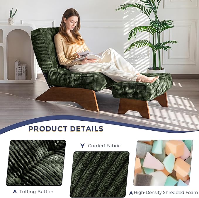 Sillón con otomana ajustable reclinable verde miniatura 6