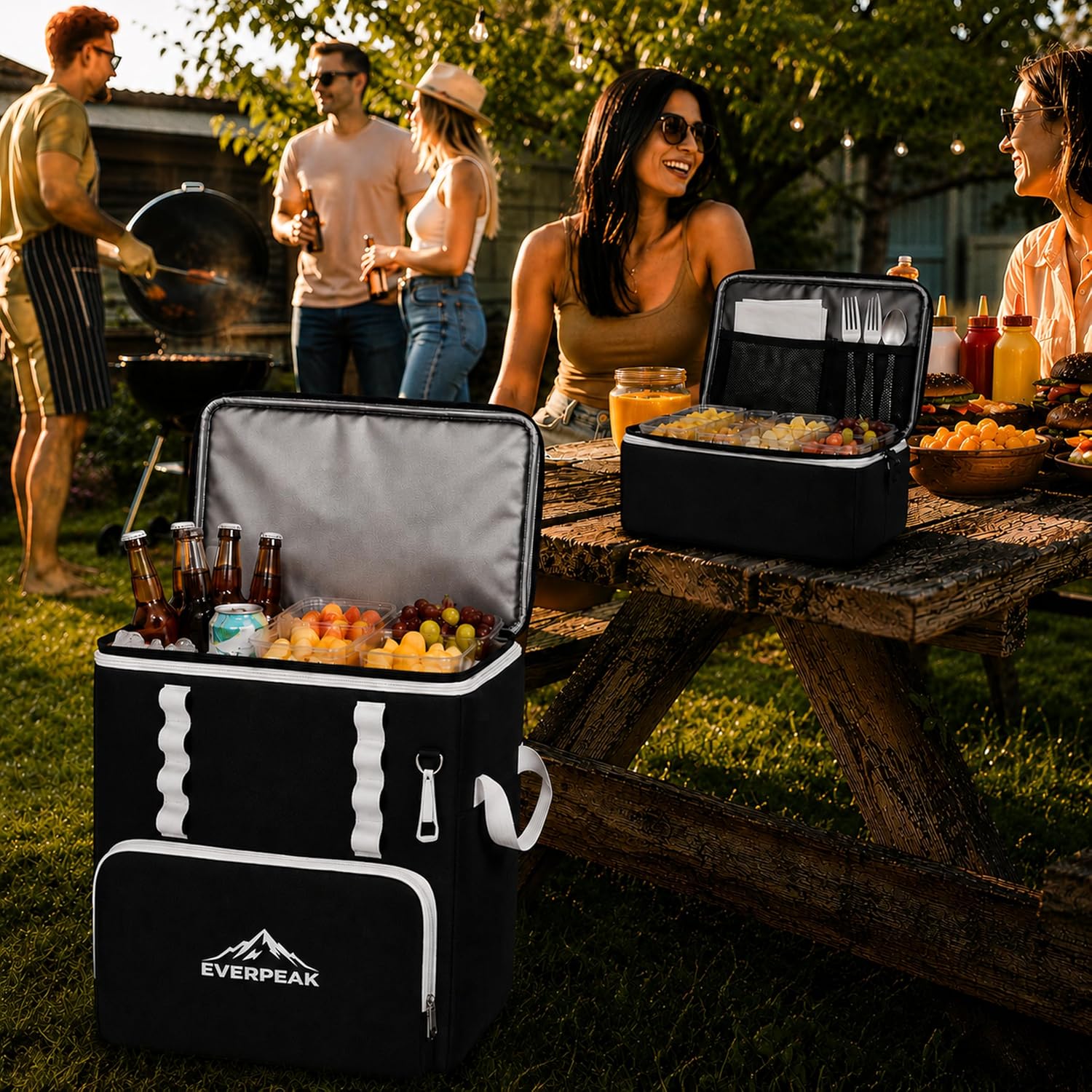 72-Can Large Collapsible Soft Cooler with Wheels, Insulated Leakproof Cooler Bag with Handle, Removable Lunch Box Top, All-Terrain Wheels, Portable Cooler for Beach, Camping, Picnic, Travel