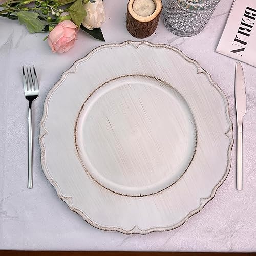 Miniatura 2 de UOEKCS Platos de carga blancos, 13 pulgadas antiguos cargadores redondos para servidor. Juego de 6 cargadores de plástico para platos de cena,