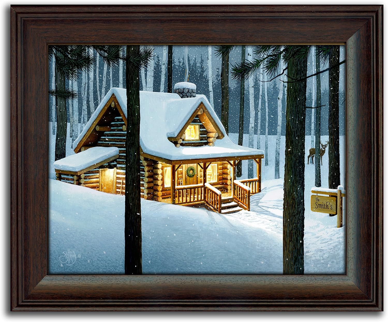 Personal-Prints | Personalized Prints for Families, Couples, and Friends | Includes the Names as Part of the Art | Customized Cozy Evening Framed Winter Christmas print