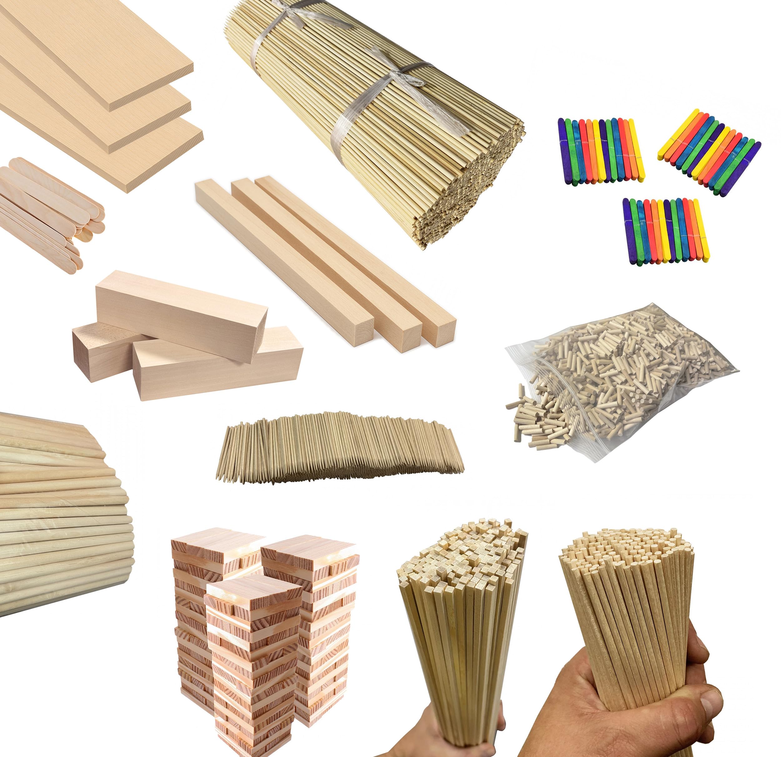 Lot de 250 bâtonnets en bois (5 mm x 20 cm, bois de bouleau, pointus)