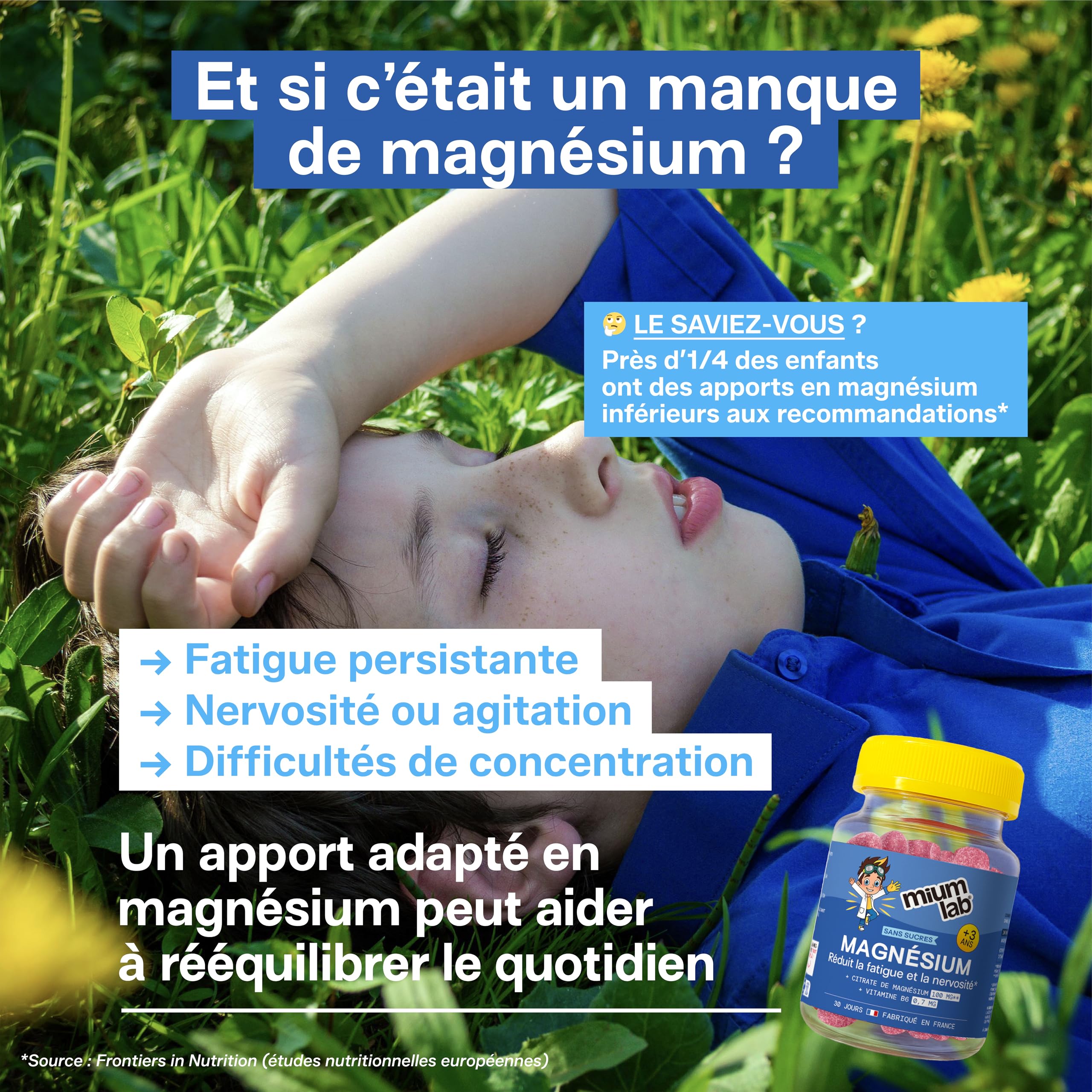 MIUM LAB – Gummies Magnésium Enfant 100mg Citrate + Vitamine B6 – Système Nerveux, Fatigue & Fatigue – Complément Alimentaire Enfants – Sans Sucres – Fruits Rouges – 30 Jours - Lot de 3