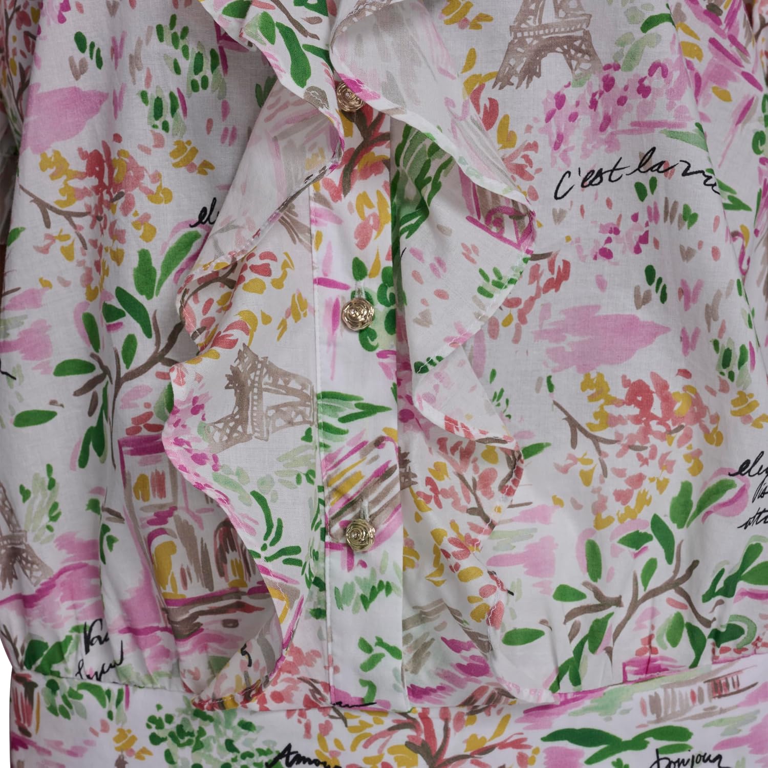 Karl Lagerfeld Women's Bright Ruffle Blouse with Floral Print