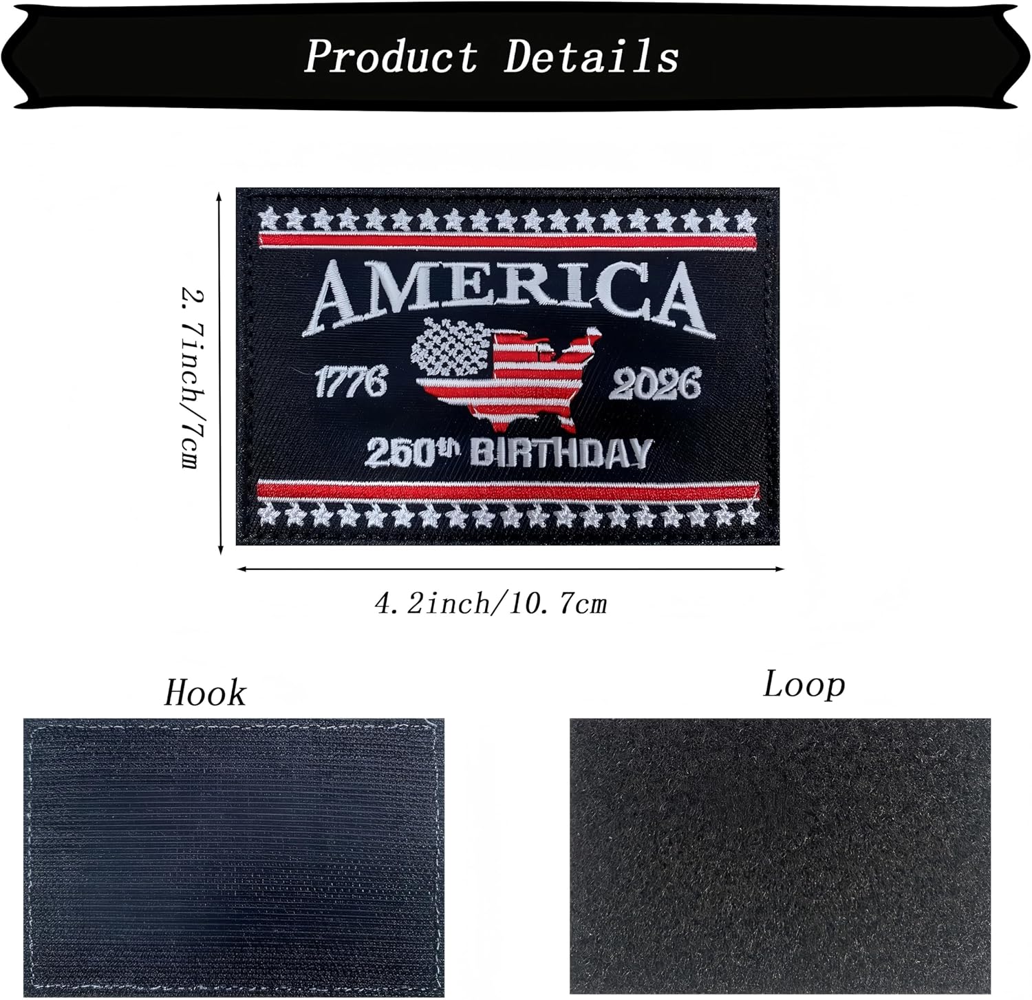 2pcs 250th Anniversary Patches, Patriotic 1776-2026 Patches Hook & Loop American Flag Patch for Vests, Hats, Backpacks & More image 2