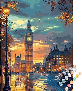 ARNLRDYA London Big Ben Paint by Numbers Kits with Brushes and Acrylic Pigment on Canvas Painting for Adults, Abstract Cityscape Oil Picture for Home Wall Decor Gifts Without Frame(16inch×20inch)