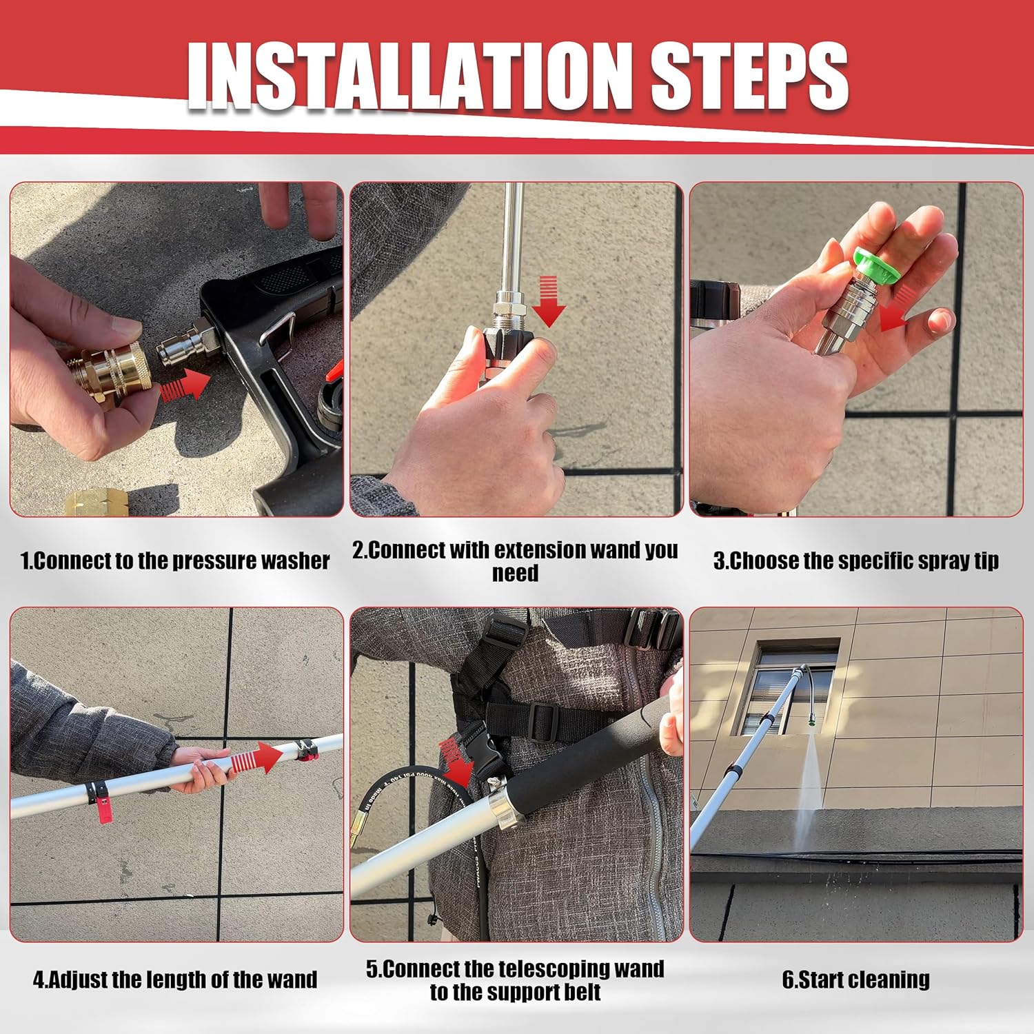 PWACCS Retractable Pressure Washer Hose Reel, 1/4" x 60ft Heavy Duty Power Washer Hose Reel, 24 FT Pressure Washer Telescoping Wand, Telescopic Spray Wand with Power Washer Extension Wands