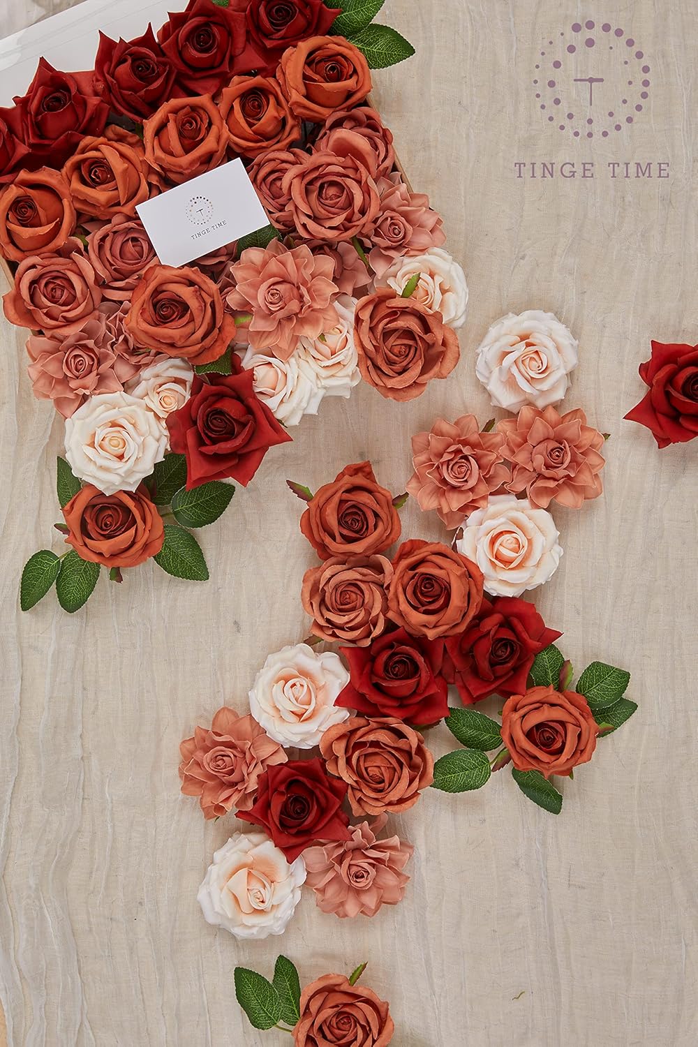 TINGE TIME Artificial Flowers, 25pcs Real Looking Gradient Fall Orange Rose Fake Roses w/Stem for DIY Wedding Bouquets Centerpieces Arrangements Party Baby Shower Home Decorations