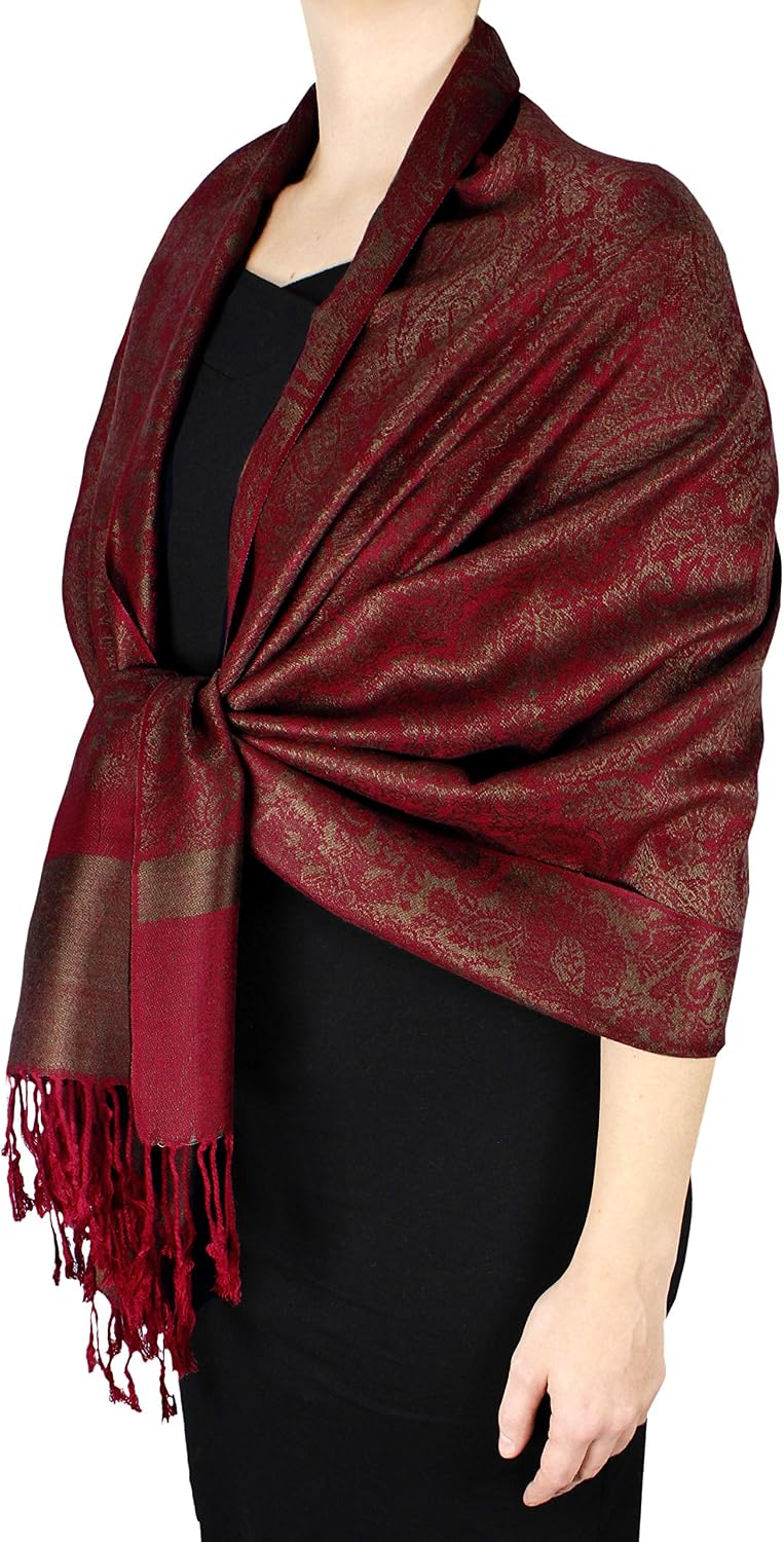 Peach Couture Elegant Vintage Two Color Jacquard Paisley Pashmina Shawl Wrap image 4