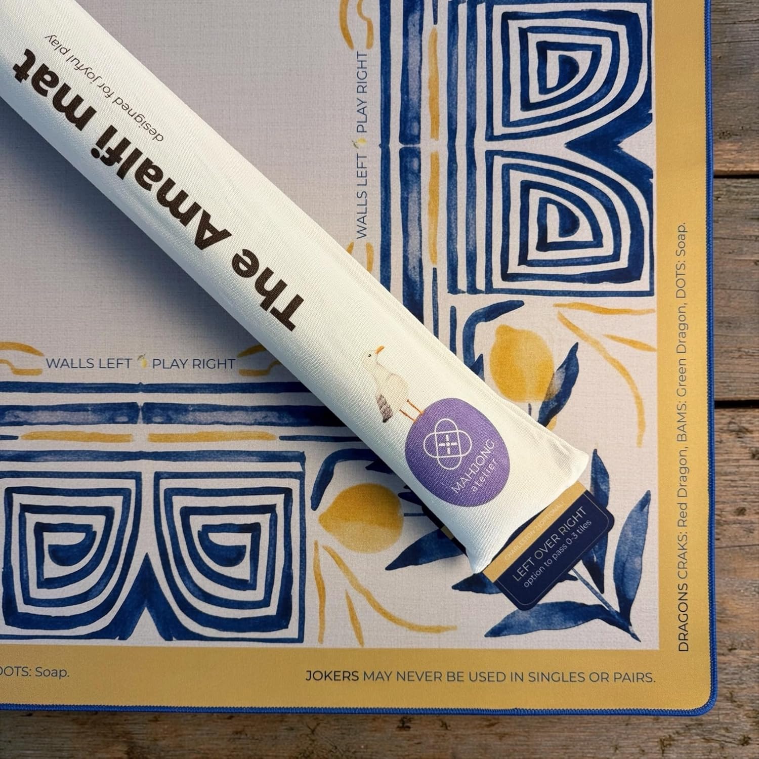 American Mahjong Mat – 31.5 x 31.5 Inch Non Slip Noise Reducing Padded Game Table Mat for American Mah Jongg, Canvas Carrying Bag, Amalfi Mediterranean Design