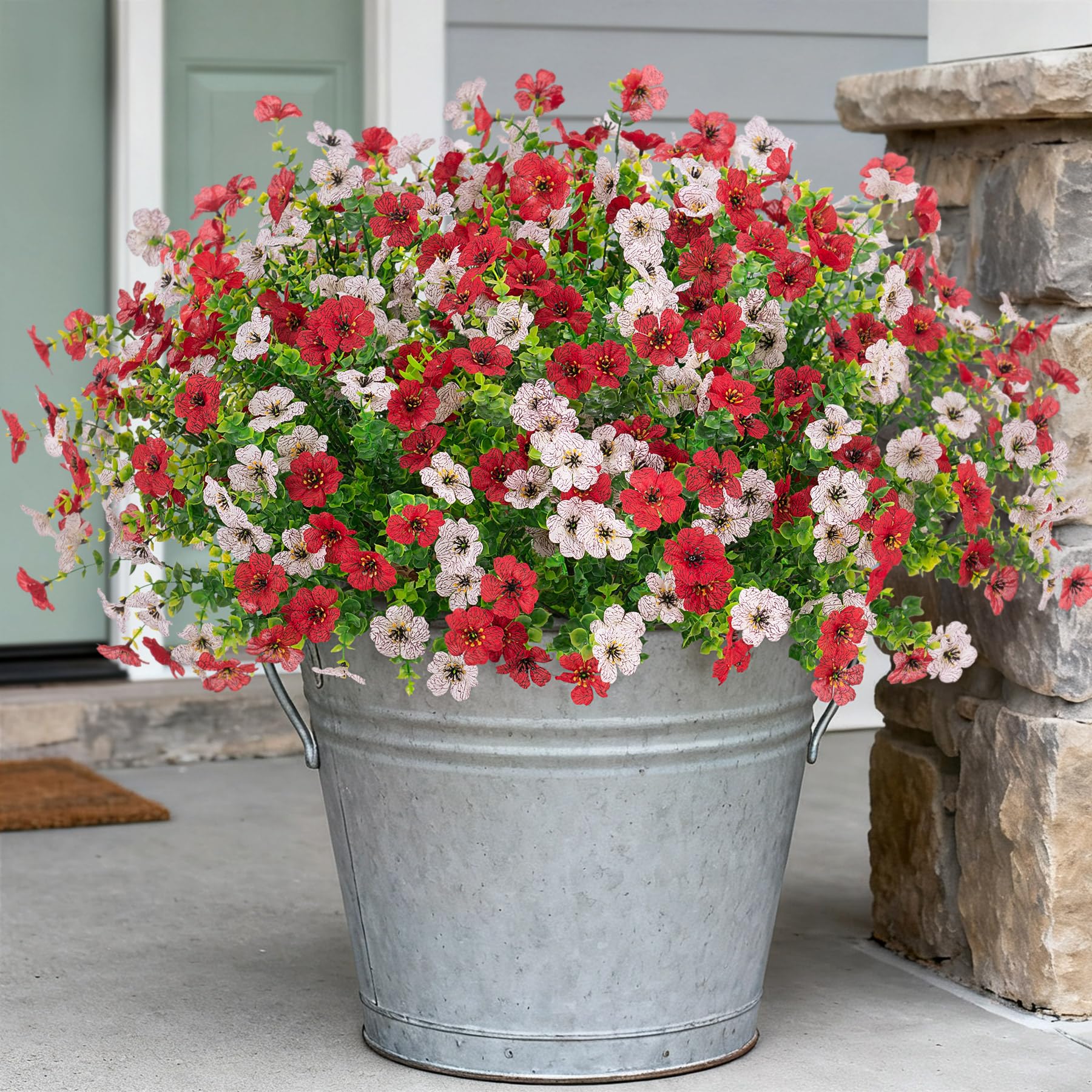 INXUGAO Artificial Fake Flowers Plants for Outdoor Spring Summer Decor, 12 Bundles Faux Silk Flowers for Outdoor Outside Planter Colorful Daisy UV