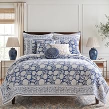 Levtex Home Adare Denim Reversible King/Cal King Quilt Set 106x92in with 2 Pillow Shams 36x20in - Floral Bedding - Blue White - Cotton King Size Quilt Bedding Set - Lightweight, Soft, Pre-Washed