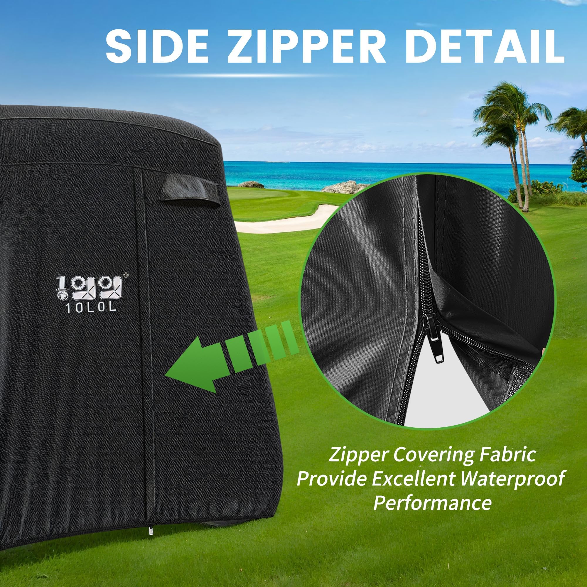 10L0L 4 passeggeri Golf Cart Copertura per Yamaha/EZGO/Club Car, 400D Impermeabile Resistente Custodia in Poliestere con 3 Porte con Cerniera Antivento Sunproof Nero